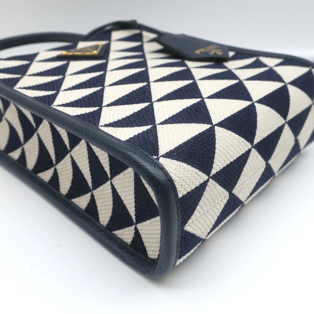 Prada Symbole Mini Tote Baltic Blue/White Embroidered Jacquard Crossbody Bag NEW - Picture 8 of 12